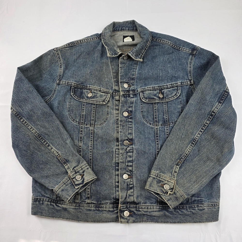 Vintage 90s Lee Jacket Mens XL Blue Denim Trucker Button Front Western Cowboy
